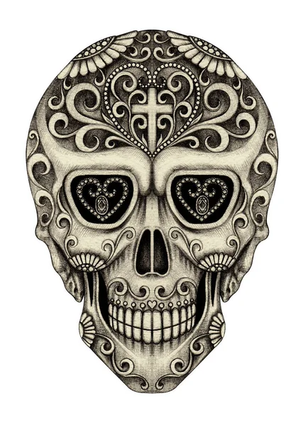 Skull Day Dead Hand Drawing Paper — Stock Photo, Image
