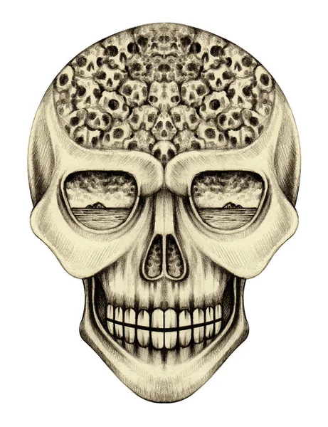 Surreal Skull Hand Drawing Paper — Stock Photo, Image