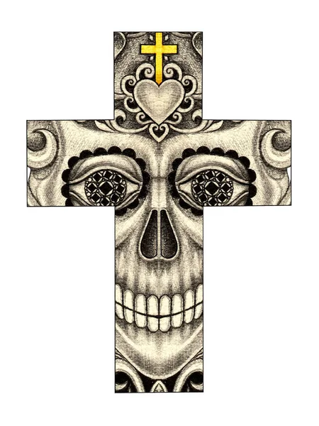 Fancy Skull Cross Hand Drawing Paper — Stock Photo, Image