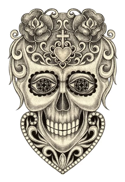 Fantasía Cráneo Día Mano Muerta Dibujo Sobre Papel — Foto de Stock