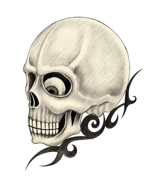Dibujo Mano Del Tatuaje Del Cráneo Papel — Foto de Stock