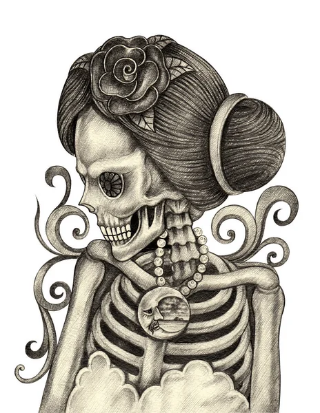 Art Romantic Skull Day Of The Dead.Hand Pencil Drawing On Paper. Stock  Photo, Picture and Royalty Free Image. Image 90536405.