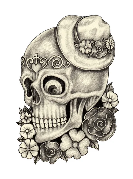 Fantasía Cráneo Día Mano Muerta Dibujo Sobre Papel — Foto de Stock