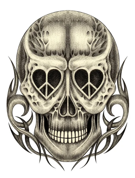 Desenho Mão Tatuagem Crânio Surreal Papel — Fotografia de Stock