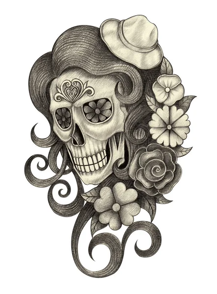Mulher Extravagante Crânio Dia Mão Morta Desenho Papel Imagem De Stock