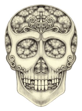 Kağıt üzerinde gerçeküstü kafatası çizimi.