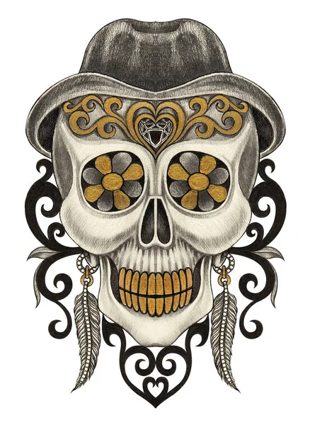 Fancy Skull Day Dead Hand Drawing Paper — Stock Photo, Image