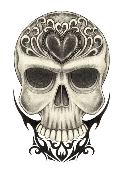 Fancy Skull Tattoo Hand Drawing Paper — Stock Photo, Image
