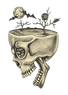 Kağıt üzerinde sanat eseri gerçeküstü el çizimi.