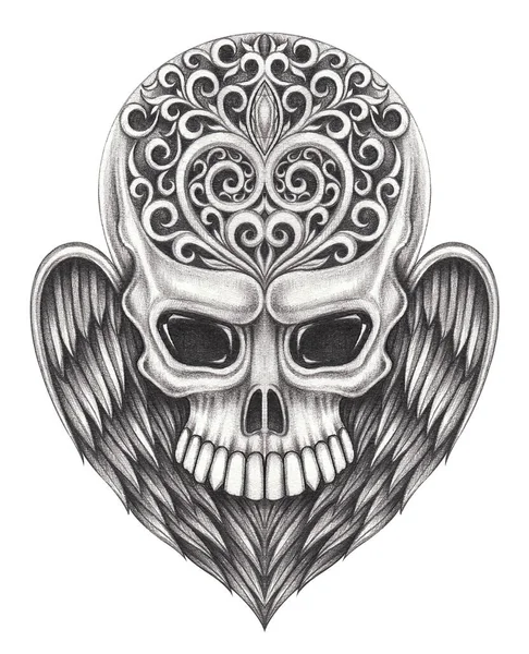Art Vintage Wings Skull Hnad Drawing Paper — Stock Photo, Image