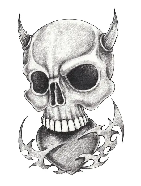 Причудливый Татуировка Черепа Дьявола Рука Рисунок Бумаге — стоковое фото