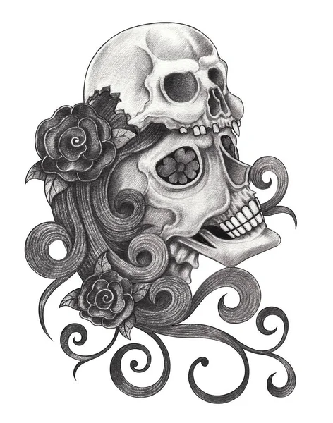 Fancy Skull Tattoo Hand Drawing Paper — Stock Photo, Image