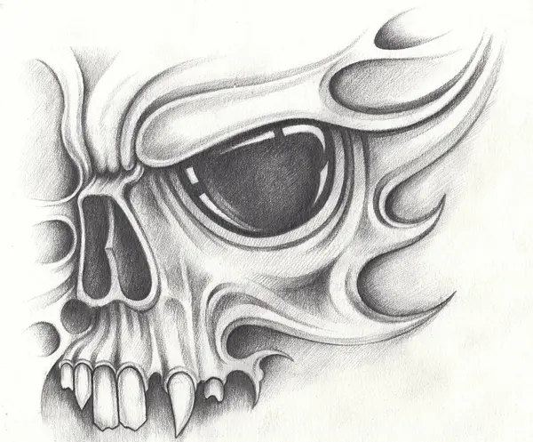 Cráneo Surrealista Tatuaje Mano Dibujo Sobre Papel — Foto de Stock