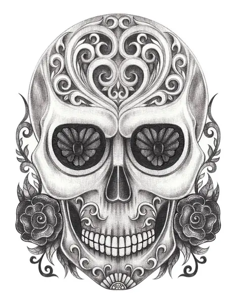 Art Vintage Mix Fancy Skull Hand Drawing Paper — Stock Photo, Image