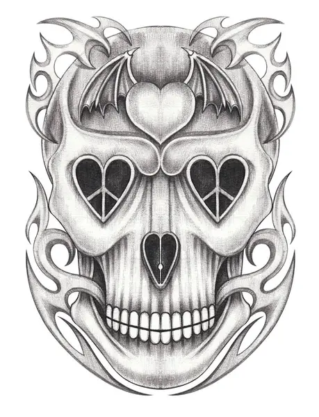 Cráneo Surrealista Tatuaje Mano Dibujo Sobre Papel — Foto de Stock