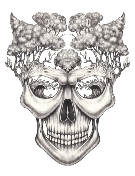 Skull tattoo surreal art design by hand drawing.