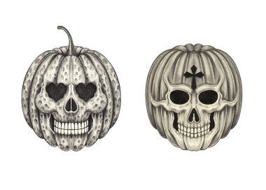 Kabak kafatası tasarımı kağıda elle çizilmiş..