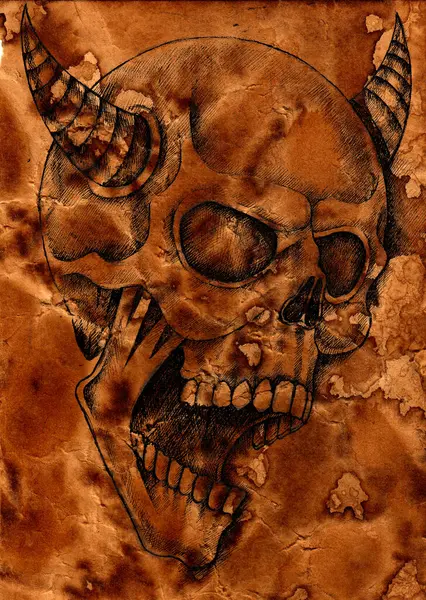 오래된 종이에 악마의 두개골 디자인 — 스톡 사진