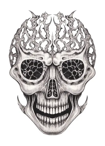 stock image Skull tattoo surreal art hand drawing on paper.