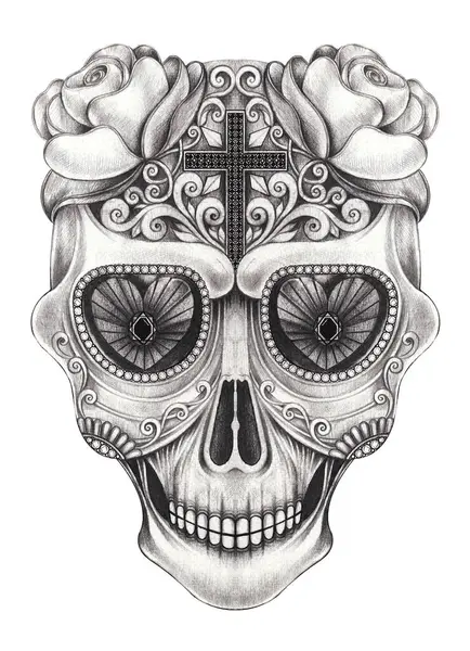 stock image Sugar skull day of the dead hand drawing on paper.