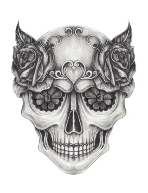 Gerçeküstü sanat eseri. Dövmeli el, kağıda çizilmiş..