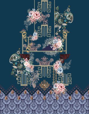 flowers romantic geometric blue design