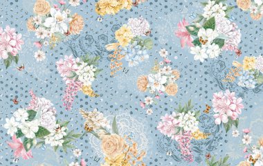 Çiçekli desen romantik pastel mavisi