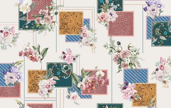 Virágok Patchwork Design Romantikus Nyomtatás — Stock Fotó