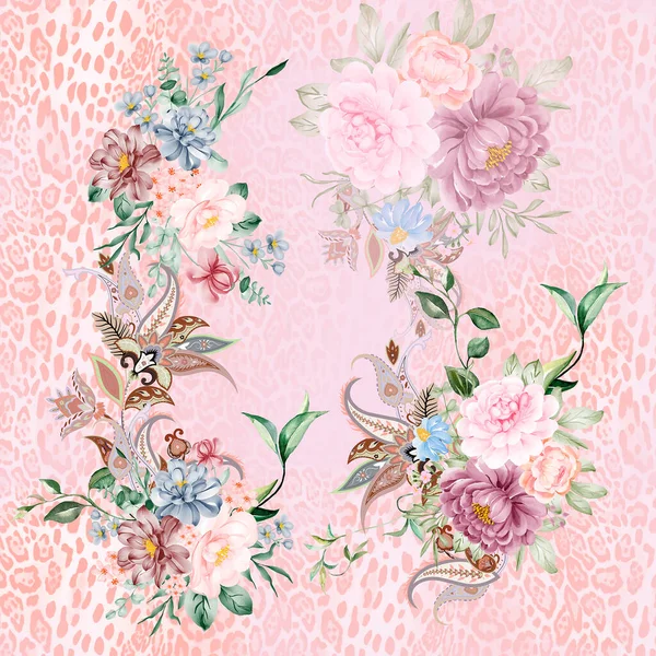 Background Flowers Romantic Rose Animal Print — Stock Photo, Image