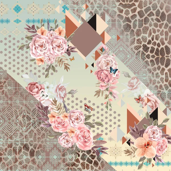 Frame Flowers Pattern Design Print — Stock Photo, Image