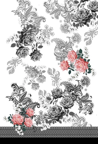 Flores Rosas Preto Branco Design Impressão — Fotografia de Stock
