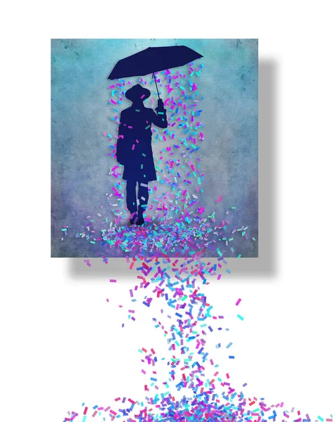 Man Umbrella Has Private Celebration Well Pleased Himself Confetti Falls — Stock Photo, Image