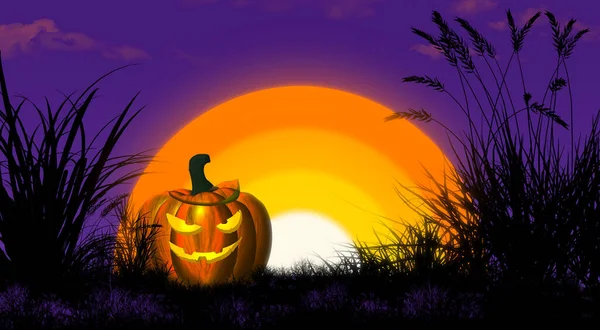 Tramonto Halloween Significa Dolcetto Scherzetto Sta Iniziare Jack Lanterna Sorride — Foto Stock