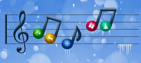 Muzikale Noten Gemaakt Van Kerstversiering Zweven Een Drievoudige Sleutel Deze — Stockfoto