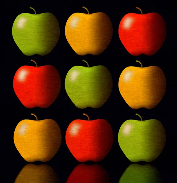 Μήλα Είναι Θέμα Αυτής Της Τρισδιάστατης Απεικόνισης Που Περιλαμβάνει Λαμπρά — Φωτογραφία Αρχείου