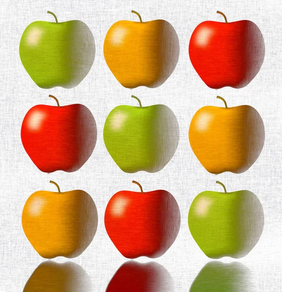 Elmalar Parlak Renkler Dramatik Işıklandırma Içeren Boyutlu Illüstrasyonun Konusudur Dokuz — Stok fotoğraf