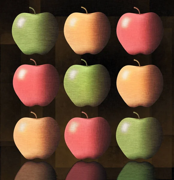 Äpfel Sind Das Thema Dieser Illustration Die Brillante Farben Und — Stockfoto