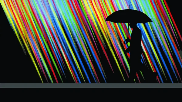 Человек Зонтиком Проходит Мимо Угловых Линий Ярких Красок Мерной Иллюстрации — стоковое фото