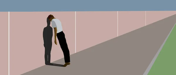 Роздратований Чоловік Спирається Головою Стіну Цій Ілюстрації Про Депресію Тривогу — стокове фото