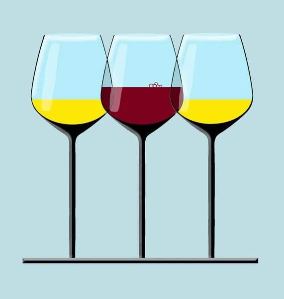 ワイングラスはモダンなスタイリッシュなグラフィックイラストで見られます 赤ワインはグラスの一つに入っている これは3次元イラストです — ストック写真