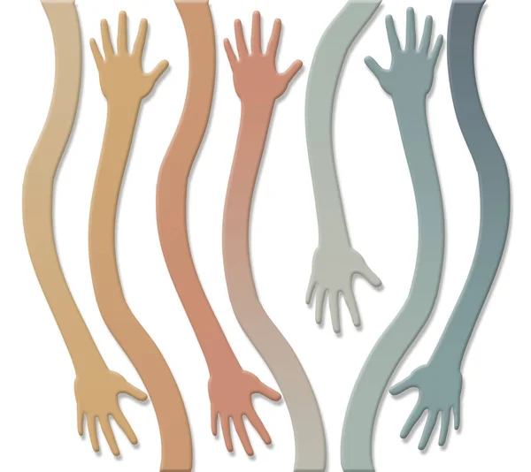 Ανθρώπινα Χέρια Μακριά Καμπυλωτά Χέρια Φτάνουν Αυτή Την Τρισδιάστατη Απεικόνιση — Φωτογραφία Αρχείου