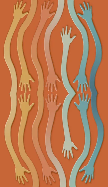 Ανθρώπινα Χέρια Μακριά Καμπυλωτά Χέρια Φτάνουν Αυτή Την Τρισδιάστατη Απεικόνιση — Φωτογραφία Αρχείου