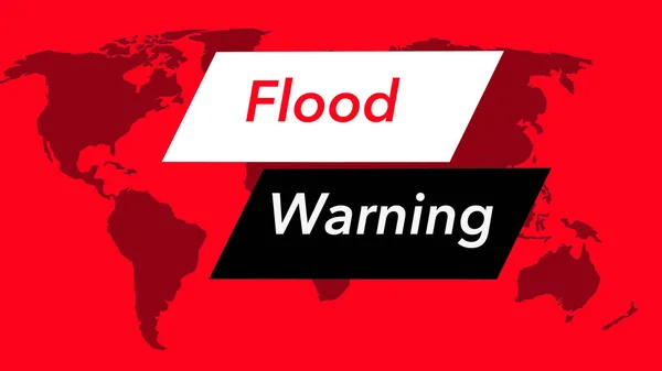 Aviso Inundação Uma Bandeira Ícone Meteorológico Televisão Visto Com Mapa — Fotografia de Stock