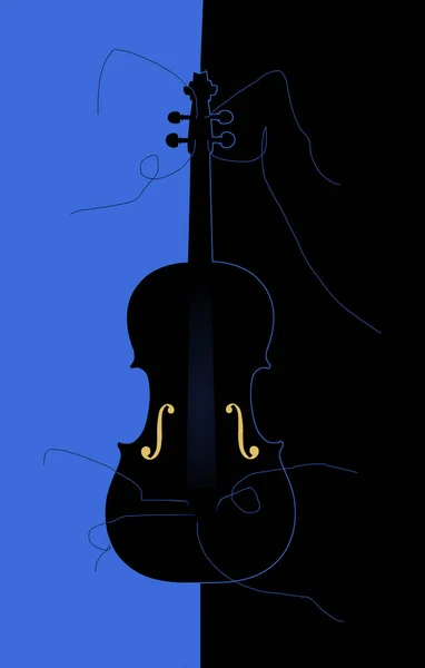 A violin with broken strings is seen in an interesting illustration. A golden light glows inside the violin. Retringing the violin is the theme.