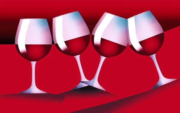 器の中の赤ワインのグラスは 3次元のイラストで非常に赤とカラフルな設定で見られます — ストック写真