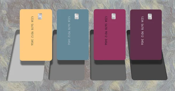 クレジットカードまたはデビットカード モック一般的なものは Dイラストの背景にディスプレイボックスで表示されます — ストック写真