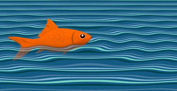イラストを背景に水面上に金魚が浮かび上がる — ストック写真