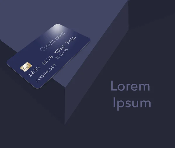 Cartão Crédito Simulado Genérico Repousa Sobre Fundo Geométrico Azul Escuro — Fotografia de Stock
