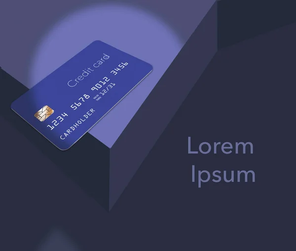 Generisk Modell Kredittkort Hviler Mørkeblå Geometrisk Bakgrunn Illustrasjon Bankkort Tekstområde – stockfoto