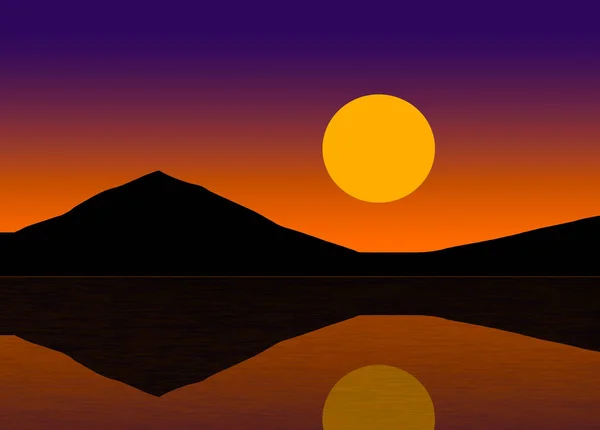 Hier Ein Farbenfroher Sonnenuntergang Über Einem Bergsee Mit Spiegelungen Wasser — Stockfoto